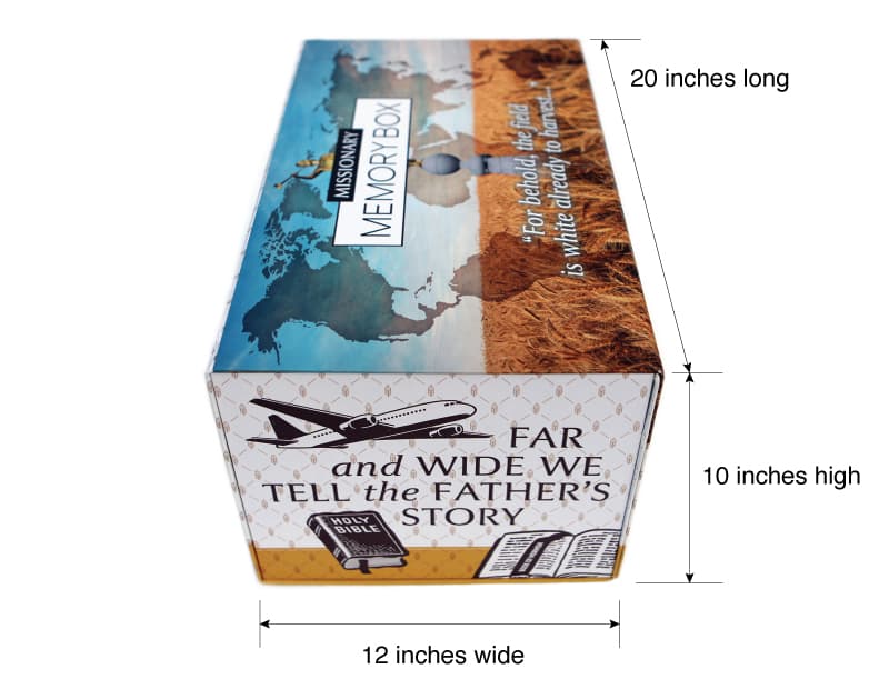 Missionary Memory Box measurement view showing interior proportions for journals